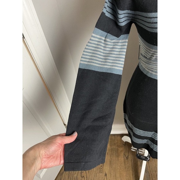 Prana Body Con Black Pullover Dress V-Neck with Stripes Belted SZ Small Y2K - Picture 7 of 10